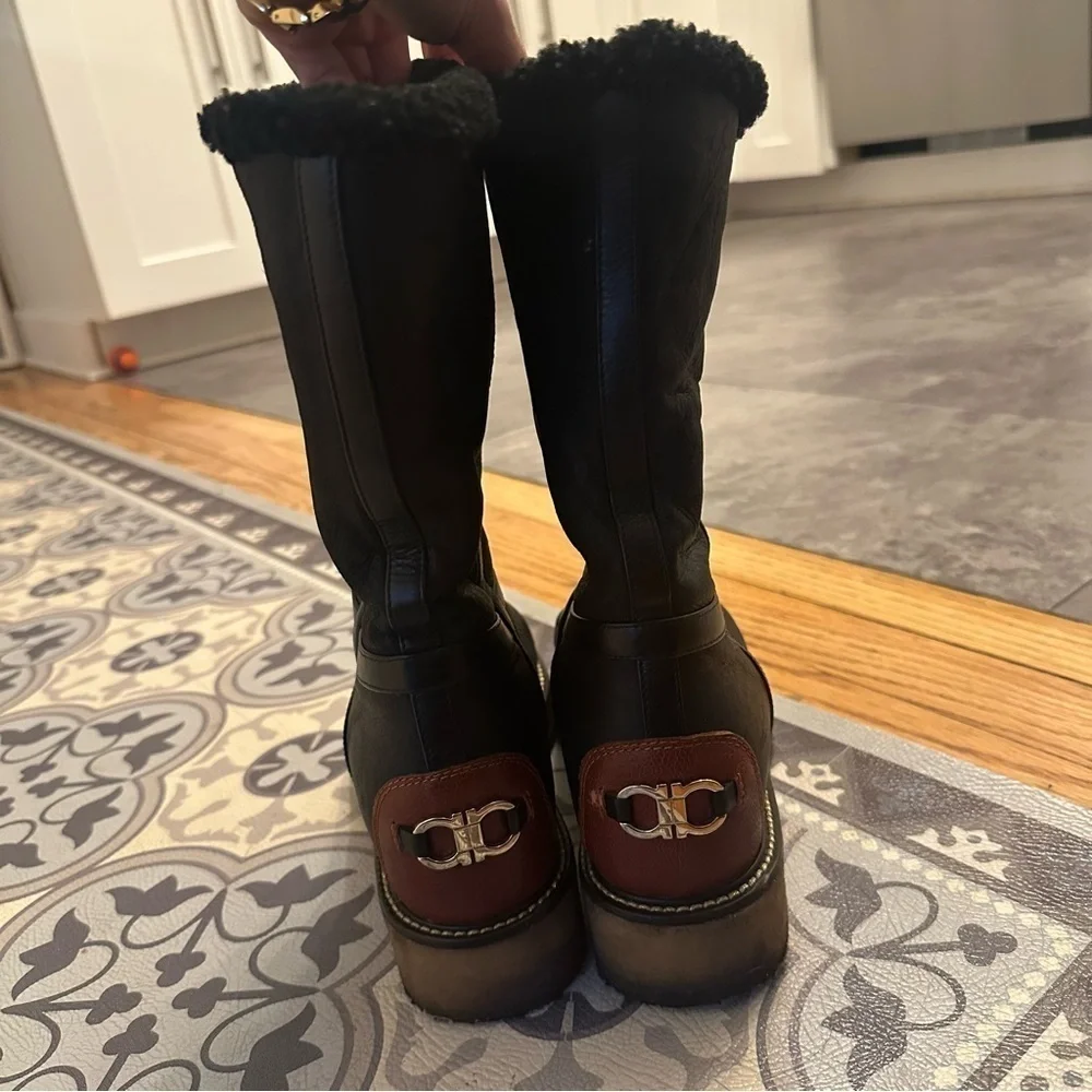 Salvatore Ferragamo Black Leather Winter Boots Size 7